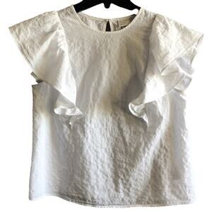 A New Day White Keyhole Neck Ruffle Cap Sleeve Blouse Size S